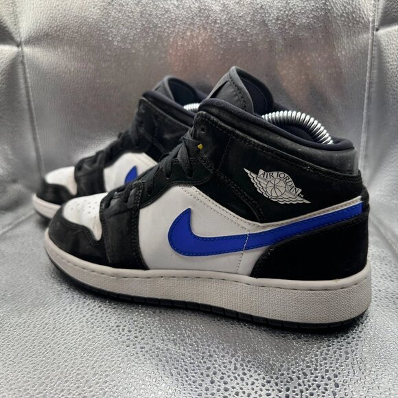 Size 6.5Y Nike Air Jordan 1 Mid GS‎ Black White Racer Blue Kids Shoes 554725-084 - Picture 5 of 10